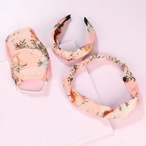 3pcs Flower Pattern Face Mask,Hair Hoop, Headband